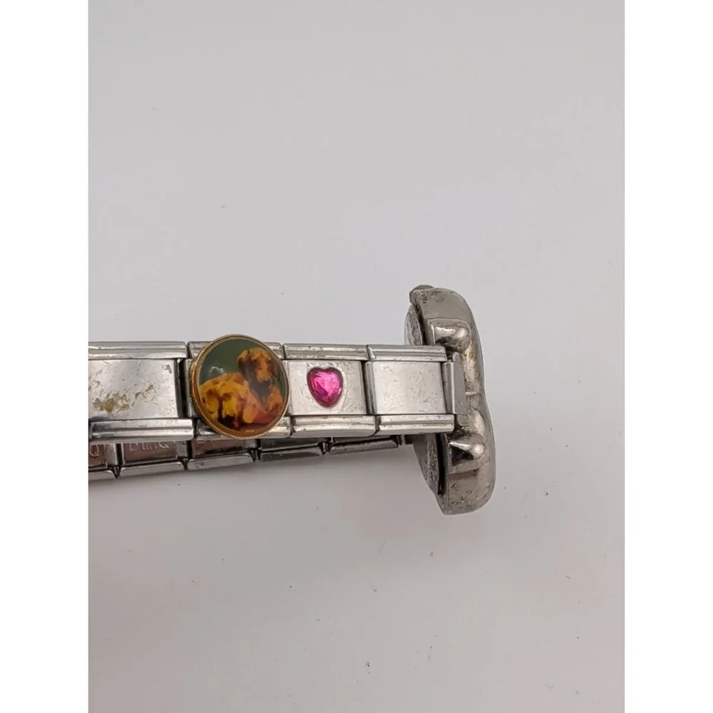 B'linQ Women's Watch Heart Case Charm Tile Dogs Stretch Band- New Battery